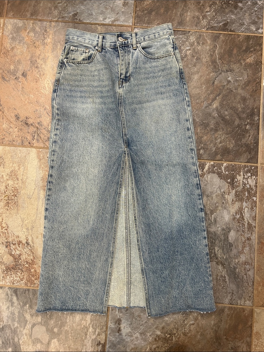 Steve Madden Light Blue Denim Midi Skirt with Front Slit